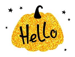 banner di ringraziamento con silhouette di zucca glitter oro, stella e scritta ciao in stile scandinavo. banner di halloween in stile piatto. adesivo autunnale con glitter dorati. illustrazione vettoriale. vettore