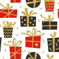 modello creativo senza cuciture di regalo nero e rosso con nastro glitter oro. elegante sfondo di auguri per natale, capodanno e altre celebrazioni. illustrazione vettoriale