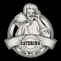 illustrazione chef catering logo vintage vettore