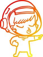 caldo gradiente disegno cartone animato bella ragazza astronauta che punta vettore