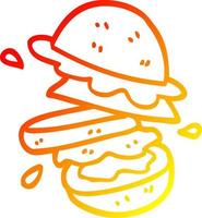 hamburger di cartone animato di disegno a tratteggio a gradiente caldo vettore