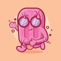 simpatico personaggio mascotte gelato rosa ghiacciolo in esecuzione cartone animato isolato in design piatto vettore