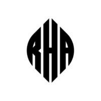 design del logo della lettera del cerchio di rha con forma circolare ed ellittica. lettere ellittiche rha con stile tipografico. le tre iniziali formano un logo circolare. rha cerchio emblema astratto monogramma lettera marchio vettore. vettore