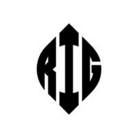 rig circle letter logo design con forma circolare ed ellittica. rig lettere ellittiche con stile tipografico. le tre iniziali formano un logo circolare. vettore di contrassegno della lettera del monogramma astratto dell'emblema del cerchio dell'impianto di perforazione.