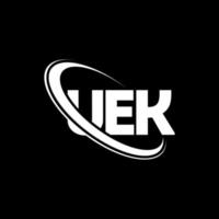 logo Uek. lettera inglese. design del logo della lettera uk. iniziali logo uek collegate a cerchio e logo monogramma maiuscolo. tipografia uek per il marchio tecnologico, commerciale e immobiliare. vettore