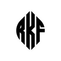 design del logo della lettera del cerchio rkf con forma circolare ed ellittica. rkf lettere ellittiche con stile tipografico. le tre iniziali formano un logo circolare. rkf cerchio emblema astratto monogramma lettera marchio vettore. vettore