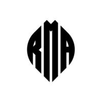 design del logo della lettera del cerchio rma con forma circolare ed ellittica. rma lettere ellittiche con stile tipografico. le tre iniziali formano un logo circolare. rma cerchio emblema astratto monogramma lettera marchio vettore. vettore