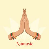 illustrazione del karma raffigurato con namaste, posizione di saluto della mano delle donne indiane di namaste con illustrazione vettoriale del fiore di loto