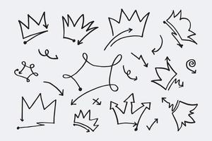 doodle set corona linea arte, illustrazione vettoriale. vettore