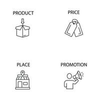 4p set di icone del modello di marketing mix. 4p marketing mix modello pack simbolo elementi vettoriali per infografica web
