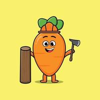 carota simpatico cartone animato come falegname con ascia e legno vettore