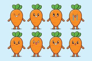 impostare il fumetto della carota kawaii con le espressioni vettore