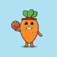 personaggio di carota simpatico cartone animato che gioca a basket vettore