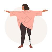 ragazza disabile che fa yoga, vive una vita piena. persone con disabilità, protesi, amputazioni, inclusione. illustrazione vettoriale. vettore