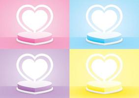 simpatico display a podio a forma di cuore pastello con sfondo 3d illustrazione vettoriale per mettere il tuo oggetto