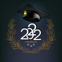 classe 2022 con cappello di laurea. congratulazioni per la laurea con l'iscrizione laureata. modello di illustrazione vettoriale per la scuola superiore o l'università di design party, inviti di laurea