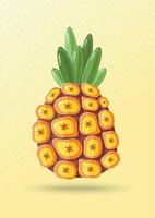 carta di frutta ananas tagliata su sfondo giallo chiaro disegno vettoriale. vettore