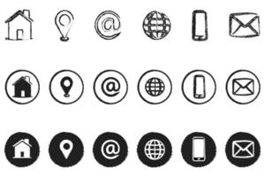set di icone di contatto in stile grunge. pulsante di comunicazione impostato. illustrazione vettoriale