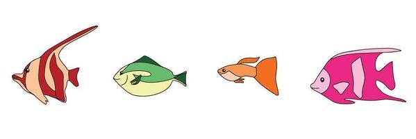 linea di set di icone di pesce. simpatico cartone animato kawaii personaggio divertente. collezione per bambini. animali dell'oceano mare acquario. vita marina. sfondo bianco. isolato. design piatto. illustrazione vettoriale