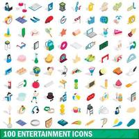 100 icone di intrattenimento impostate, stile 3d isometrico vettore