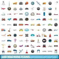 100 icone della macchina impostate, stile cartone animato vettore