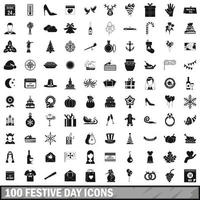 100 set di icone di giorno festivo, stile semplice vettore