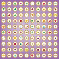 100 icone di prodotti dietetici impostate in stile cartone animato vettore