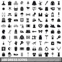100 icone del vestito impostate, stile semplice vettore