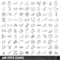 100 icone di animali domestici impostate, stile contorno vettore