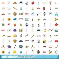 100 set di icone del microscopio, stile cartone animato