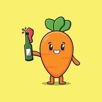 carino personaggio dei cartoni animati carota con bottiglia di soda vettore