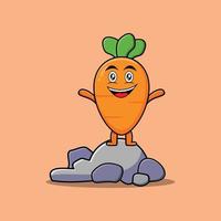 personaggio di carota simpatico cartone animato in piedi nella pietra vettore