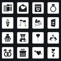 San Valentino icone impostare quadrati vettore