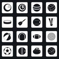 le icone delle palle sportive impostano il vettore dei quadrati