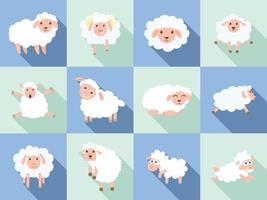 set di icone di pecore, stile piatto vettore