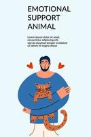 il concetto di supporto emotivo da parte degli animali. un uomo abbraccia un gatto. terapia mentale positiva. illustrazione vettoriale