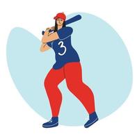 ragazza sportiva con una mazza in mano. giocatore di baseball della squadra. illustrazione vettoriale