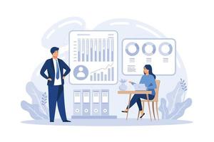 concetto di analisi della concorrenza. ricerca di mercato e sviluppo della strategia aziendale. grafico e grafico, diagramma della data. vettore