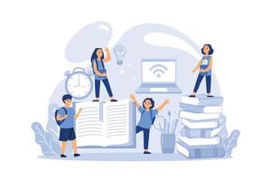 elementi grafici vettoriali, insegnare ai bambini a imparare dai libri e da Internet, classi elementari junior. illustrazione moderna design piatto vettore