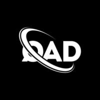 logo qad. lettera qad. design del logo della lettera qad. iniziali qad logo collegate con cerchio e logo monogramma maiuscolo. tipografia qad per il marchio tecnologico, commerciale e immobiliare. vettore