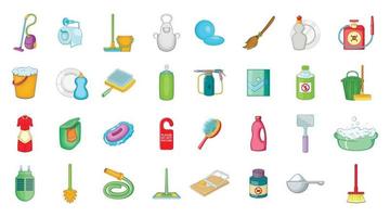 set di icone di strumenti di pulizia, stile cartone animato vettore
