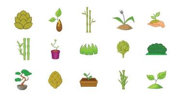 set di icone di piante, stile cartone animato vettore