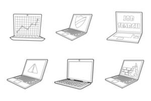 set di icone per laptop, stile contorno vettore