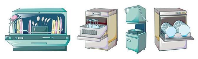 set di icone di lavastoviglie, stile cartone animato vettore