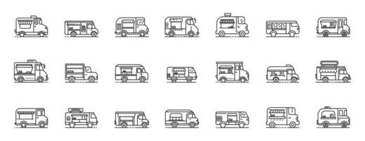 set di icone di camion di cibo, stile contorno vettore