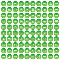 100 icone di trasporto hanno impostato il cerchio verde vettore