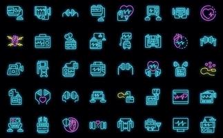 le icone del defibrillatore impostano il neon vettoriale