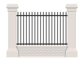 recinzione in mattoni e acciaio isolato su sfondo bianco vettore