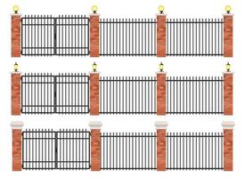 set realistico di recinzione in mattoni e acciaio vettore