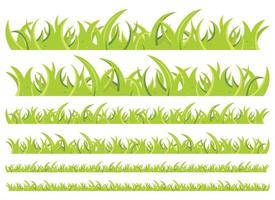 set di erba verde e foglie in stile cartone animato vettore